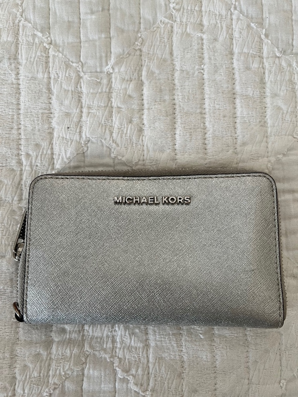 Michael Kors Silver Metallic Zip Around Wallet